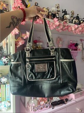 Black Tote Bag with Silver Trim - Unbranded